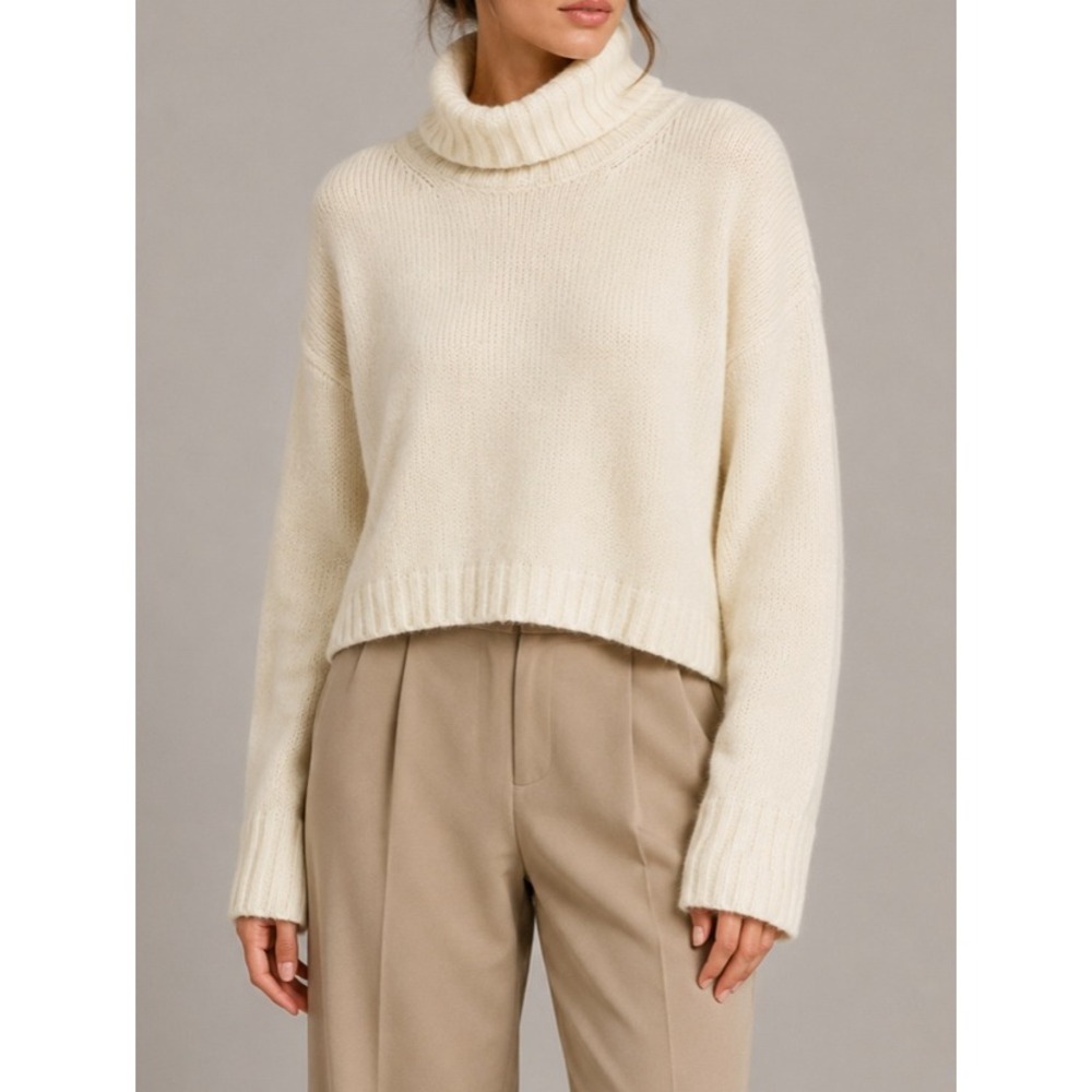 Pilcro Anthropologie Cowl Neck Sweater XL Cream Ivory Wool Oversized Knit Slouh